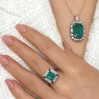 Elegancki diamentowy pierścionek ze szmaragdem ~1.10ct i szafirami
