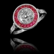 Platynowy pierścionek rubiny caree